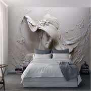 Fondo de pantalla 3D estereoscópica, Gris Pintura al óleo abstracta moderna belleza gofrado arte mural salon  dormitorio Wallpaper