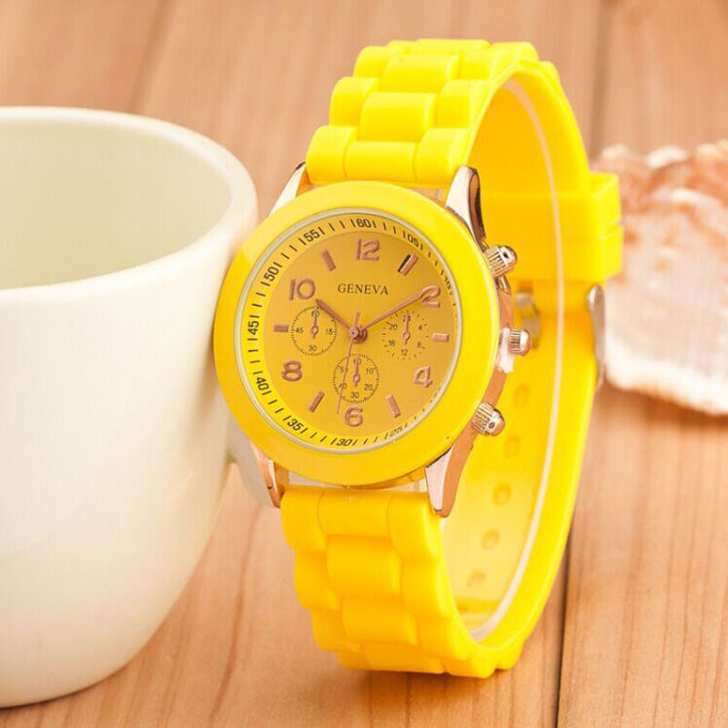  Geneva Silicone Rubber Jelly Gel Quartz Analog Sports Wrist Watch - цвета в ассортименте.      