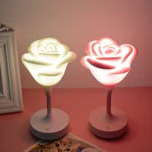 -Carga USB Romantic Rose Night Light LED L&aacute;mpara de mesa de silicona Interruptor t&aacute;ctil Sensibilidad Lamo on JD