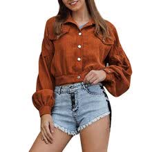 coats-jackets-Solapa con hebilla Chaqueta cortavientos delgada Chaqueta de manga larga para mujer Chaqueta corta Chaquetas de pana de patchwork on JD