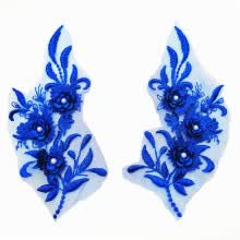 patches-1 Pair Fine 3D Blue Lace Fabric Patches Embroidered Trim applique Decor Dress Decoration on JD
