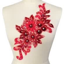 patches-3D Colorful Flower Mesh Embroidered Red Rhinestone Lace Beaded Applique DIY Lace Fabric Trim for Clothes Accessories Hardware on JD