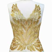 patches-High-end Gold Color Sequins Lace Applique Patch, Sewing for Wedding Dress Women Evening Costumes Gowns DIY Decoration on JD