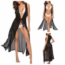 -2018 Mujeres Summer Beach Wear Tunics Traje de ba&ntilde;o Crochet Cover Ups Swimwear Cover-Up Hollw Out Floor Length Trajes Vestido on JD