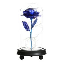 -La bella y la bestia Rosa roja en una c&uacute;pula de vidrio sobre una base de madera para regalos de San Valent&iacute;n L&aacute;mparas LED de rosa Decoraci&oacute;n navide&ntilde;a para el hogar on JD