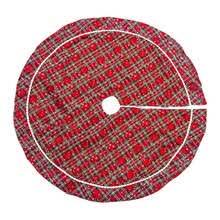 -Falda de &aacute;rbol de Navidad Rojo Negro Plaid Ruffle Edge Border Navidad Lino Arpillera Grande 48 pulgadas Redondo Interior Alfombra al aire libre Navidad on JD