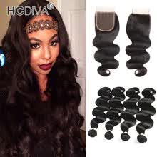 bundles-with-closure-HCDIVA Mongolia Virgin Hair Body Wave 4 paquete con cierre de encaje con cabello de beb&eacute; para mujeres negras cabello humano paquete con cierre on JD