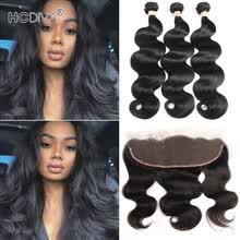 bundles-with-closure-HCDIVA Indian Virgen Hair Body Wave Frontal de encaje con 3 Bundle Hair Natural Black India Body Ondulado Hair Bundle con frontal on JD