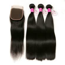 bundles-with-closure-CLAROLAIR pelo 3pcs recta 8a grado Virgen sin procesar pelo humano cierre del cabello humano con parte paquetes de cabello brasile&ntilde;o con Closu on JD