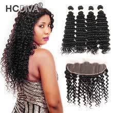 bundles-with-closure-HCDIVA Indian Frontal sin procesar de la onda profunda del pelo humano con 4 paquetes de pelo buena calidad Natural negro sin vertimiento on JD