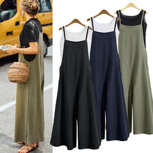 Fashion Lady Loose Casual Linen Pants Jumpsuit Strap Trousers Overalls Plus`S PQ