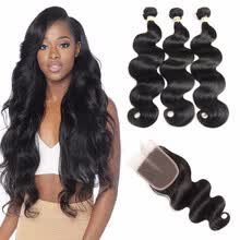 875071956-HCDIVA Virgin Hair 3 Bundles With Closure Brazilian Body Wave Human Hair Bundles Plus Closure Free / Middle / Three Part 4 pcs/lot on JD