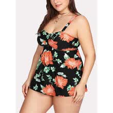 -2018 mujeres dos piezas trajes de ba&ntilde;o de talla grande cintura alta impresi&oacute;n floral acampanada on JD