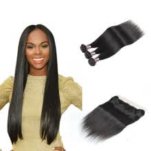 bundles-with-closure-Ishow 7A Straight Human Hair Lace Frontal Closure With 3 Bundles Peruvian Hair Weave Natural Black Free Shipping on JD