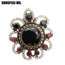 -Vintage Gran Ronda piedras naturales mujeres vestido color oro antiguo Broche Pins ramillete de joyas etnicas de cristal Rusia on JD