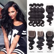 bundles-with-closure-Pelo humano brasile&ntilde;o sin procesar 7A 4 paquetes con el pelo de la onda del cuerpo del cierre Awesome paquetes de la onda del cuerpo Estilo de la moda que vierte libremente on JD