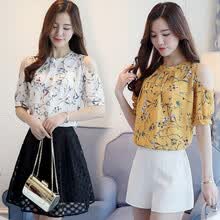 -Verano fuera del hombro gasa floral impreso blusa camisa mujeres Tops elegante tallas grandes damas Corea Blusas mujer on JD