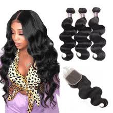 bundles-with-closure-Brasil 3PCS cerrado con el pelo original de brasil con la ola del cierre 1PC encaje cartuchos de agruparse 4x4 parte de cabello hu on JD