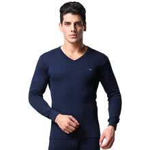 -【Supermercado Jingdong】 Siete lobos ropa interior t&eacute;rmica masculina de algod&oacute;n puro Qiuqiu con cuello en V traje de algod&oacute;n de secci&oacute;n delgada conjuntos de ropa de l&iacute;nea pantalones de color s&oacute;lido con cuello en V 98165 gris claro 3XL on JD