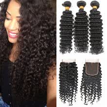 bundles-with-closure-Bling Hair  Brazilian Virgin Hair Deep Wave 3 Bundles with Closure 7A Grade 100% Unprocessed Human Hair Weave on JD