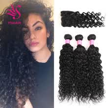 875071956-YS  HAIR 7A Grade Brazilian Water Wave 3 Bundles with Closure Uprocessed Virgin hair with 4'4' lace closure free part on JD