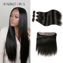 875071956-Sparkle Diva Brazilian Straight Lace Frontal Closure With Bundles 4 Pcs Free Shipping Brazilian Virgin Hair 3 Bundles With Closure on JD